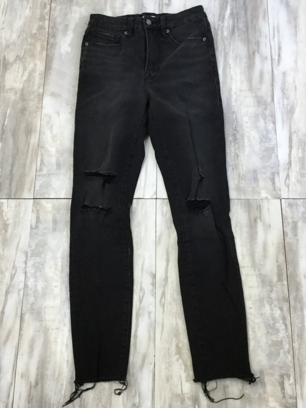 Good American Good Waist Black Distressed Hi-Rise Jean 4/27